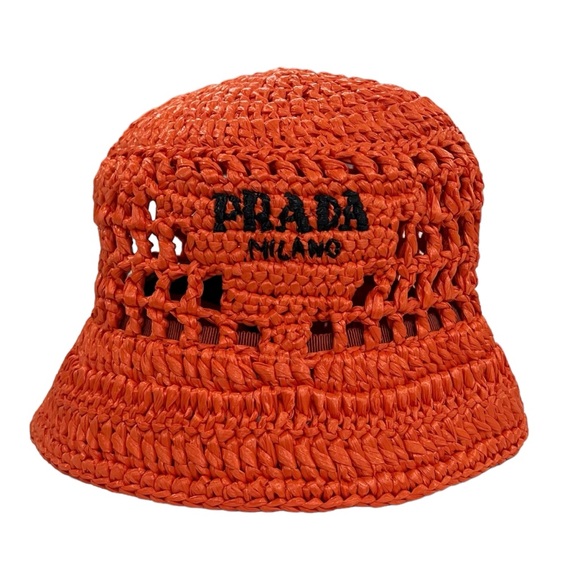 Prada Crochet Raffia Bucket Hat - Picture 1 of 8